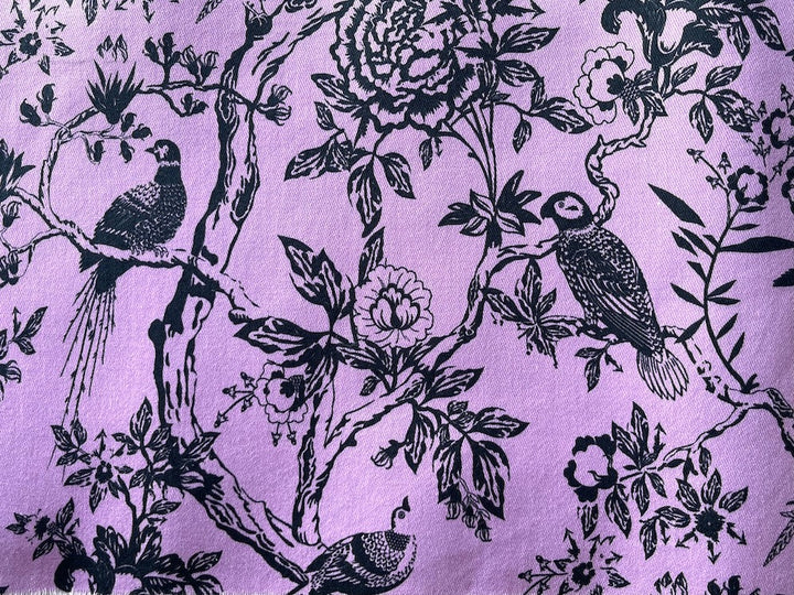 Flowering Branches & Birds Toile on on Orchid Stretch Cotton Twill (Made in Italy)