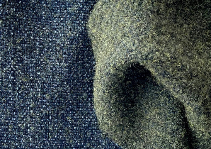 F. Fillippi River Moss Bouclé & Midnight Navy Tweed Wool Blend Coating (Made in Italy)
