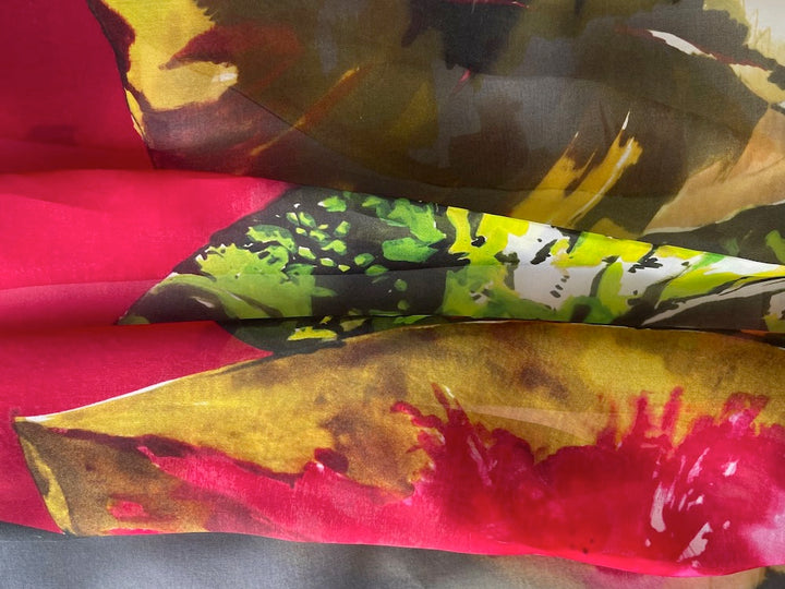 36" Panel - Sheer Large-Scale Tropical Leaves Silk Organza  (Made in Italy)