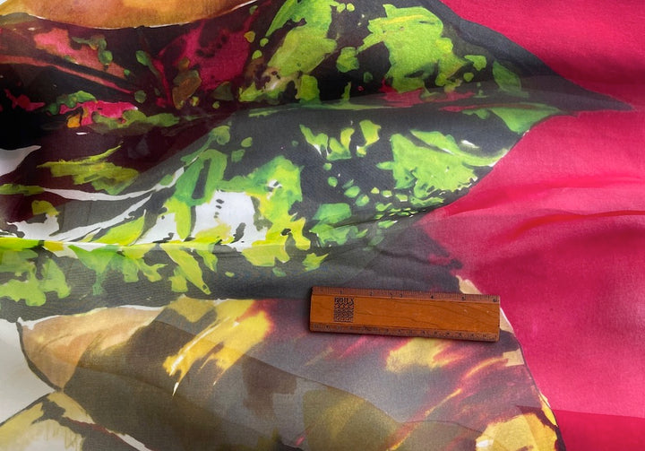 36" Panel - Sheer Large-Scale Tropical Leaves Silk Organza  (Made in Italy)