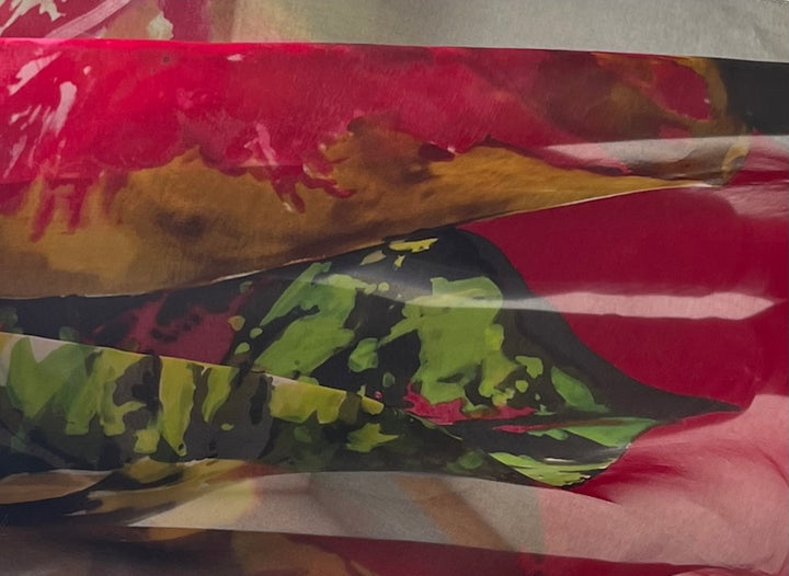 36" Panel - Sheer Large-Scale Tropical Leaves Silk Organza  (Made in Italy)