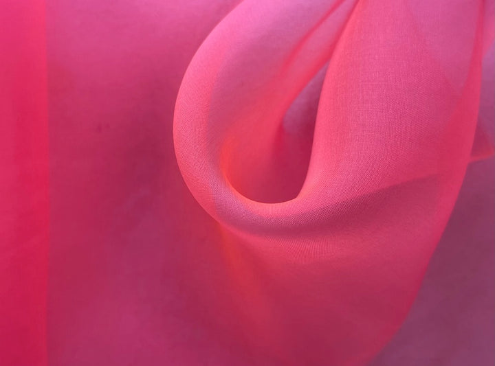 Sheer Fluorescent Razzmatazz Pink Crisp Silk Organza (Made in Italy)