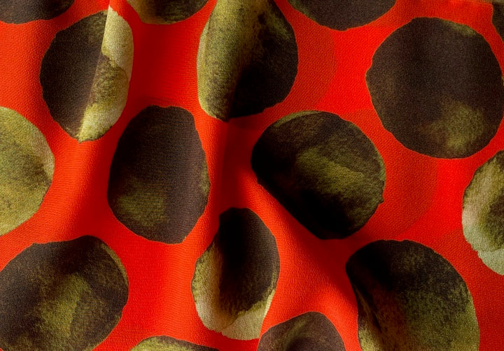 Moss Magical Moons on Unworldly Vermilion Silk Crepe (Made in Italy)