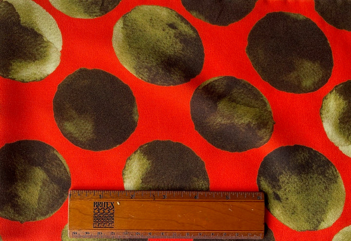 Moss Magical Moons on Unworldly Vermilion Silk Crepe (Made in Italy)