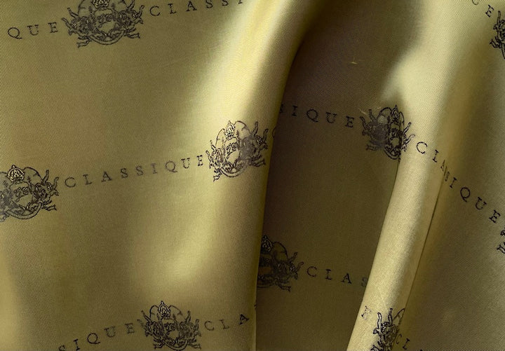 Antique Gold  Crested "CLASSIQUE" Signature Rayon Bemberg Twill Jacquard Lining (Made in Italy)