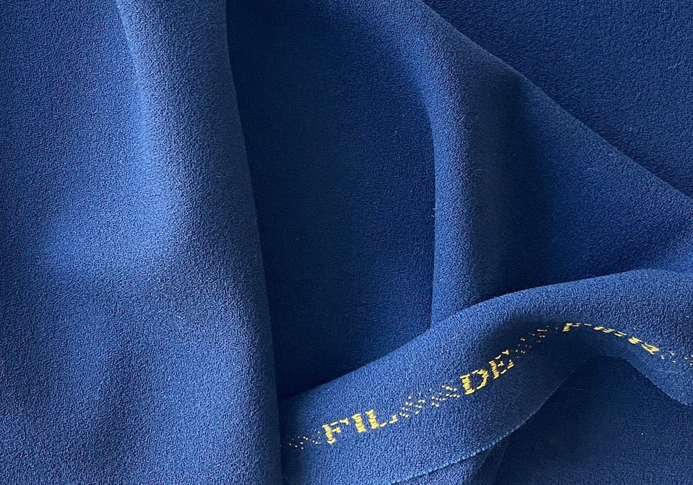 High-End Inked Navy FIL DE FER Selvedged Wool Crepe (Made in Italy)