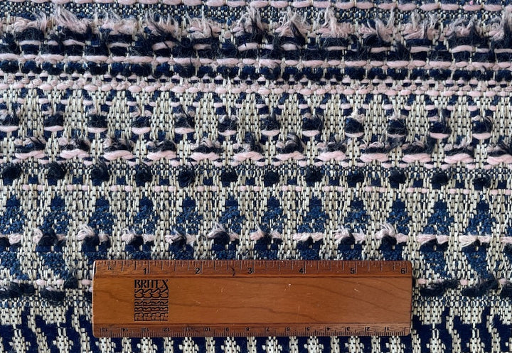 Etro Inky Midnight, Delicate Blush & Natural Striped Cotton Blend Bouclé Suiting (Made in Italy)