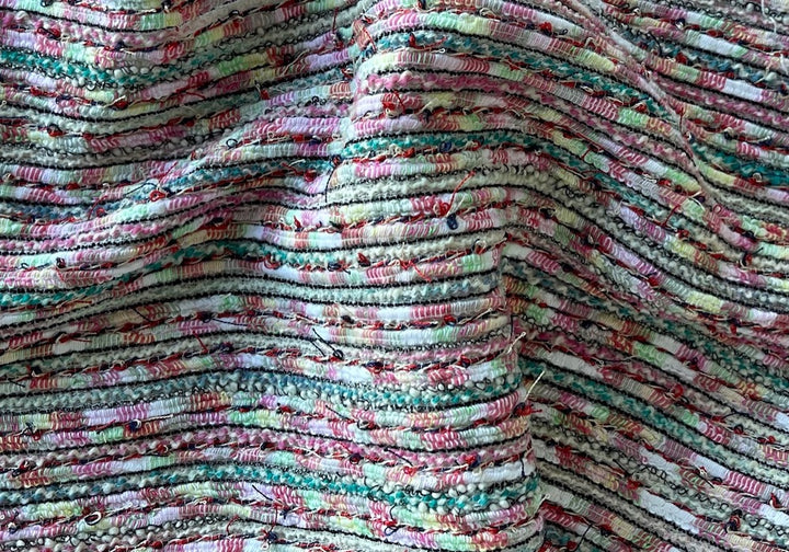 Couture Playful Ribbony Striped Polyester Blend Bouclé Suiting (Made in Italy)