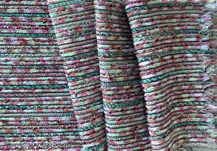 Couture Playful Ribbony Striped Polyester Blend Bouclé Suiting (Made in Italy)