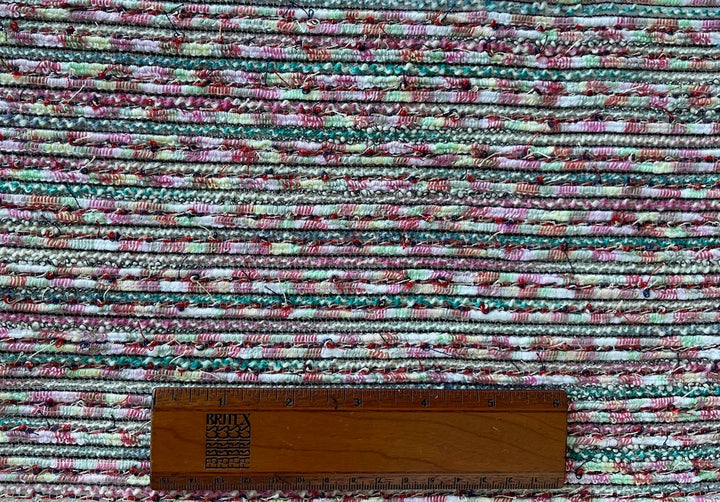 Couture Playful Ribbony Striped Polyester Blend Bouclé Suiting (Made in Italy)