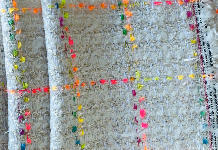 Couture Chic Fluorescent Windowpane Check on Natural Cotton Blend Bouclé Suiting (Made in Italy)