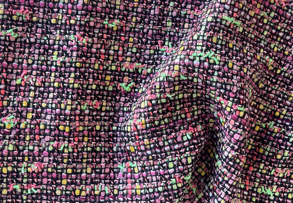 Couture Seafoam, Barbie Pink, Lemonade Yellow & Black Cotton Blend Tweed Bouclé (Made in Italy)