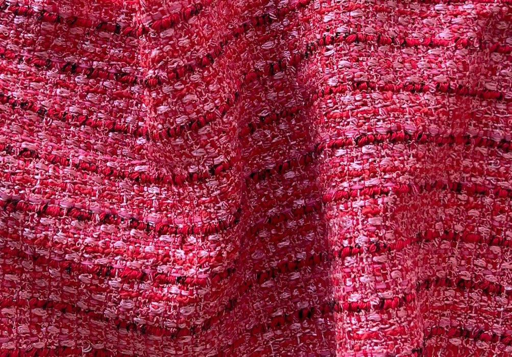 Couture Lux Pink Sparkling Champagne Cotton Blend Tweed Bouclé (Made in Italy)