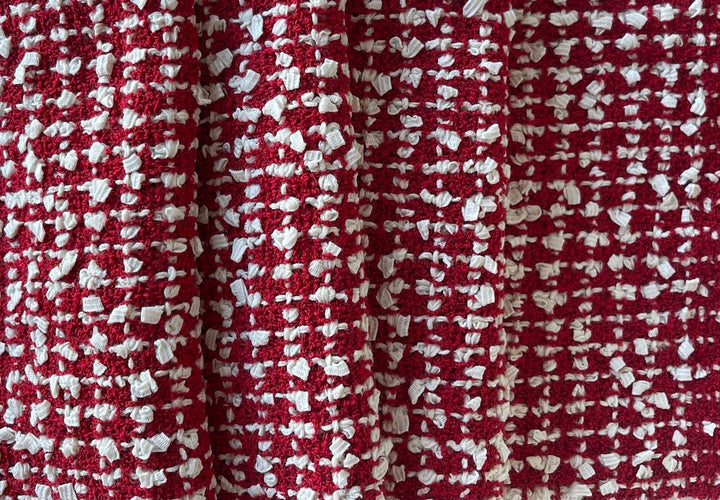 Couture Luxury Rich Ruby & Cool Snowdrift Cotton Blend Tweed Bouclé (Made in Italy)