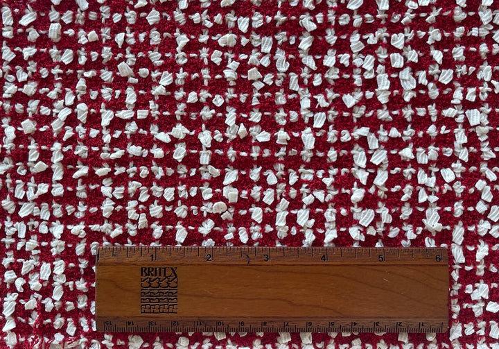 Couture Luxury Rich Ruby & Cool Snowdrift Cotton Blend Tweed Bouclé (Made in Italy)