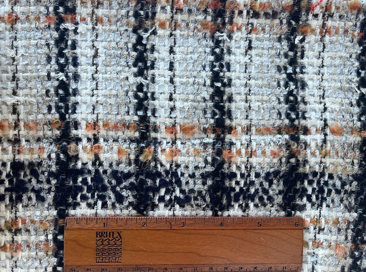 Airy Persimmon, Iced Cream & Onyx Plaid Wool Blend Bouclé (Made in Italy)