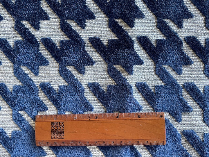 Menswear-Influenced Space Blue Velvet Hounds-Tooth on Fog Grey Polyester Blend