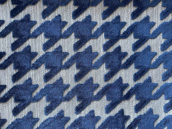 Menswear-Influenced Space Blue Velvet Hounds-Tooth on Fog Grey Polyester Blend