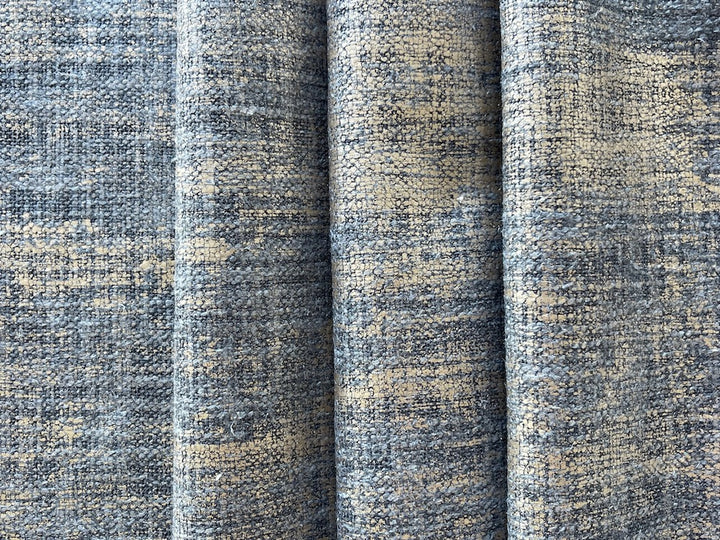 Mock Raw Silk Pale Gold Lame Flecks on Whale Grey Polyester & Linen