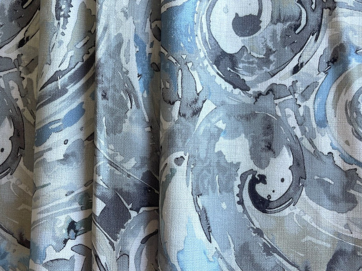 High-End Pearl & Sky Abstracted Painterly Waves Cotton Canvas