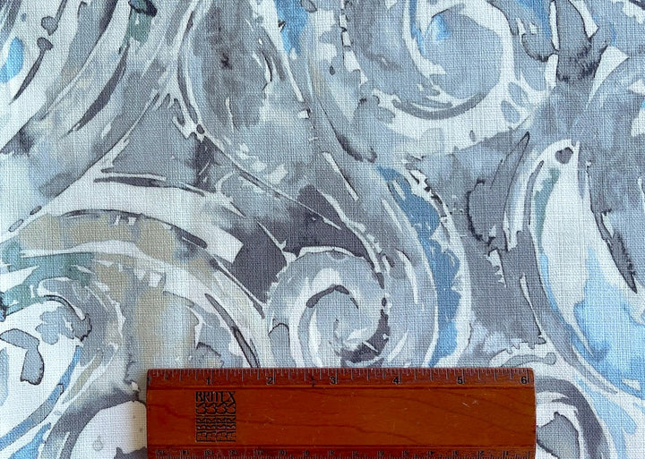 High-End Pearl & Sky Abstracted Painterly Waves Cotton Canvas