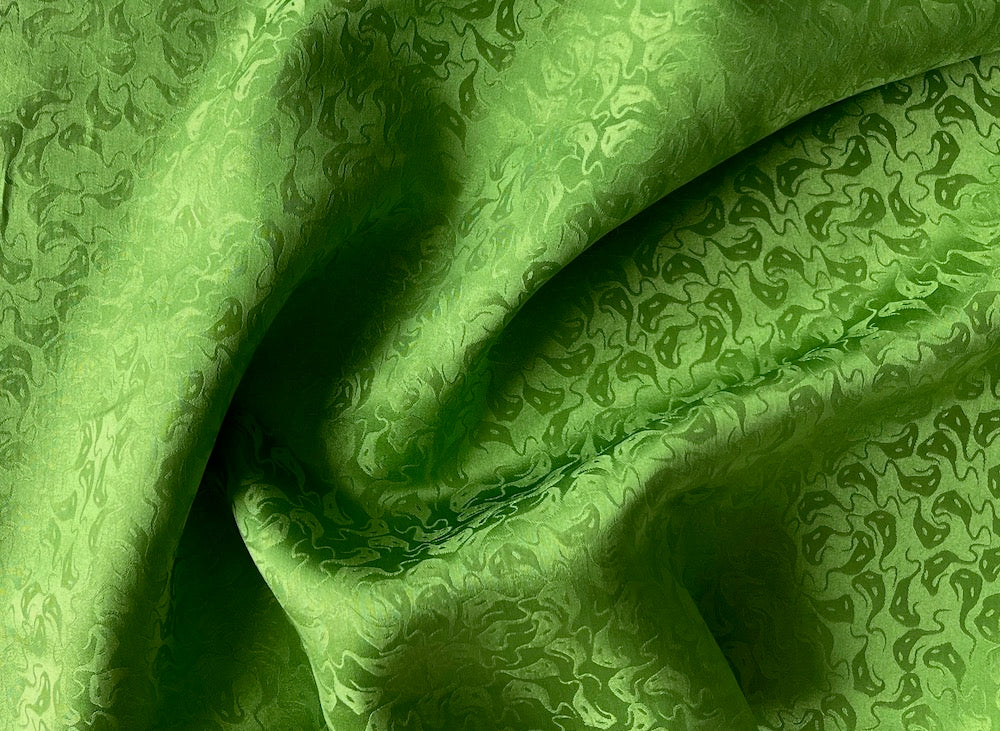 Silk Fabric, Harlequin Green Masquerade Jacquard Silk Satin Charmeuse (Made in Italy) Britex Fabrics Silk Fabric, Harlequin Green Masquerade Jacquard Silk Satin Charmeuse (Made in Italy) Britex Fabrics