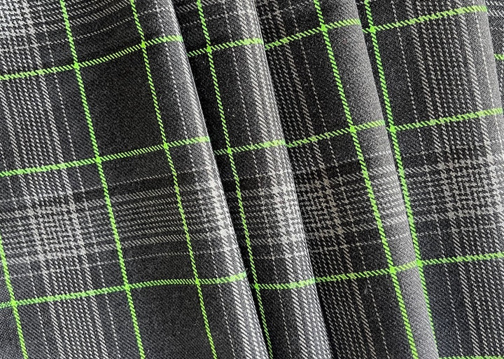 Mid-Weight Shadow & Fog with a Zing of Lime Zest Wool-Cotton Plaid (Made in Italy)