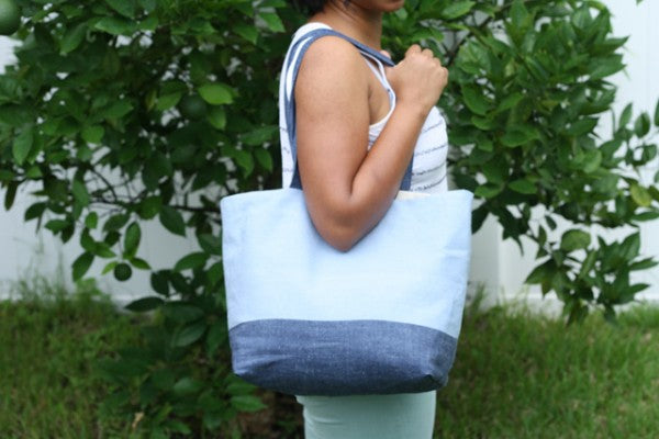 Denim Blue & Sky Wide Striped Linen (Made in Belgium)