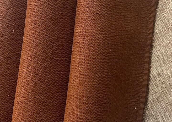 Luxury Couture Herringbone Dip Dyed Burnt Copper Linen & Cotton Canvas (Made in Italy)