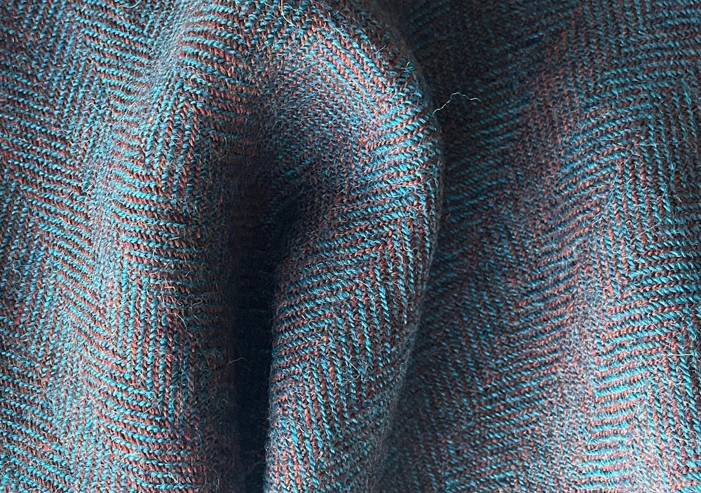 Perla Ocean Blue & Vintage Brick Shetland Wool Herringbone (Made in Italy)