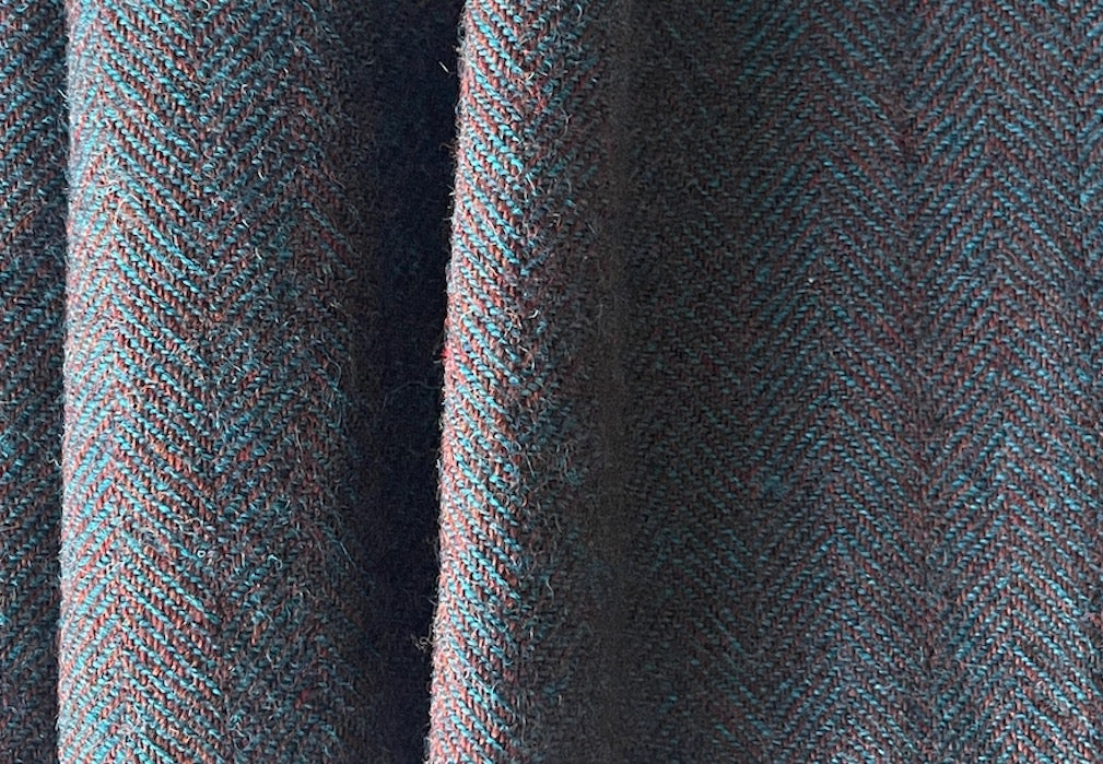 Perla Ocean Blue & Vintage Brick Shetland Wool Herringbone (Made in Italy)