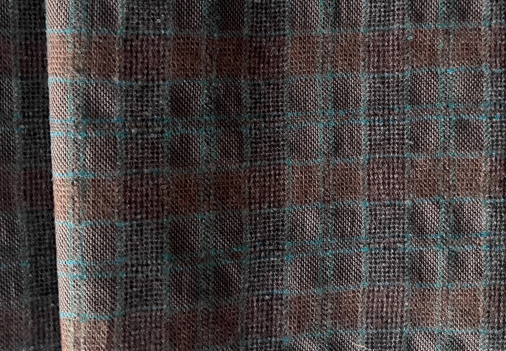 Rustic Chestnut, Bright Teal Checked Virgin Wool (Made in Italy)