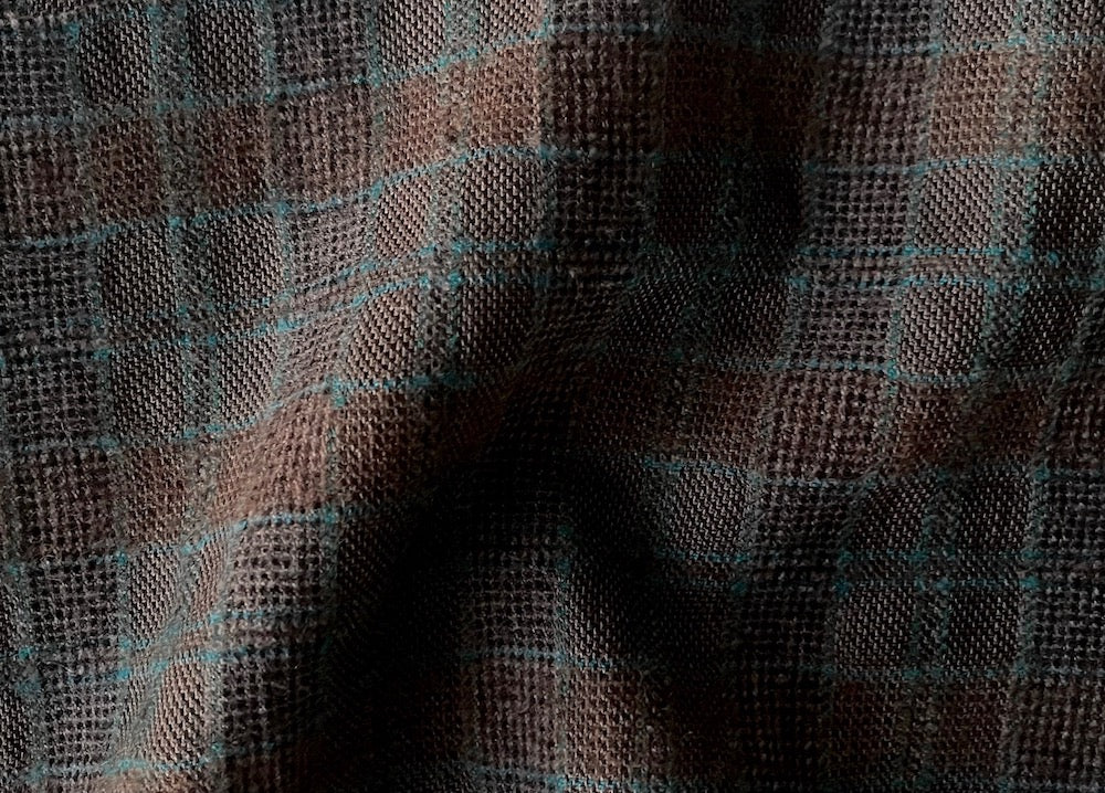 Rustic Chestnut, Bright Teal Checked Virgin Wool (Made in Italy)