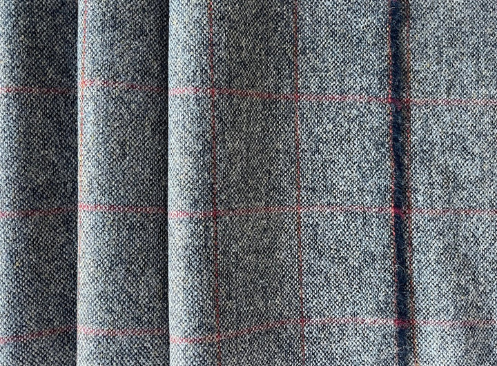 Lanificio di Pray Mid-Weight Charcoal & Rust Wool Tweed Plaid (Made in Italy)