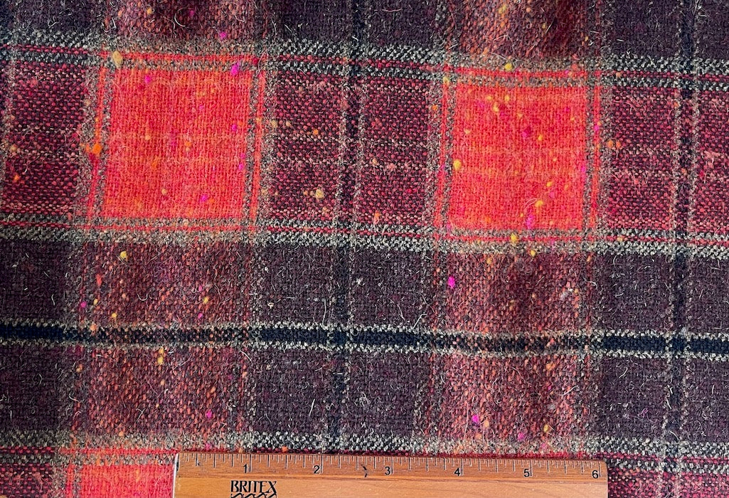 Lanificio di Pray Spicy Vermilion, Cabernet & Burnt Umber Wool Tweed Plaid (Made in Italy)