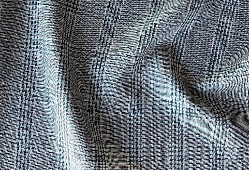 Fratelli Tallia di Delfino Light-Weight Banker's Grey, Cinnamon & Lime Leaf  Wool Glen Plaid Suiting (Made in Italy)