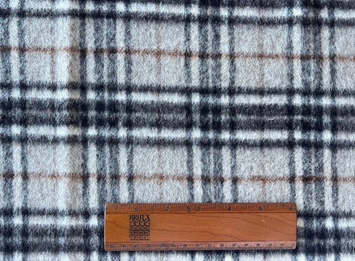 Lighter-Weight Pettable Onyx , Almond & Cinnamon Brushed Wool Blend Plaid (Made in Italy)