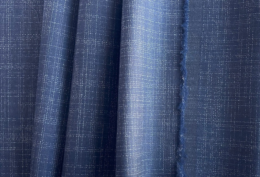 Giuseppe Botto Light-Weight Elegant White Crosshatches on Indigo Wool Flannel (Made in Italy)