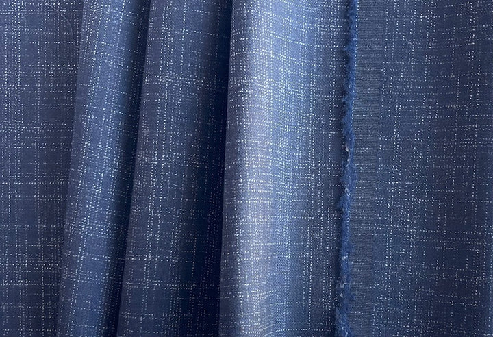 Giuseppe Botto Light-Weight Elegant White Crosshatches on Indigo Wool Flannel (Made in Italy)