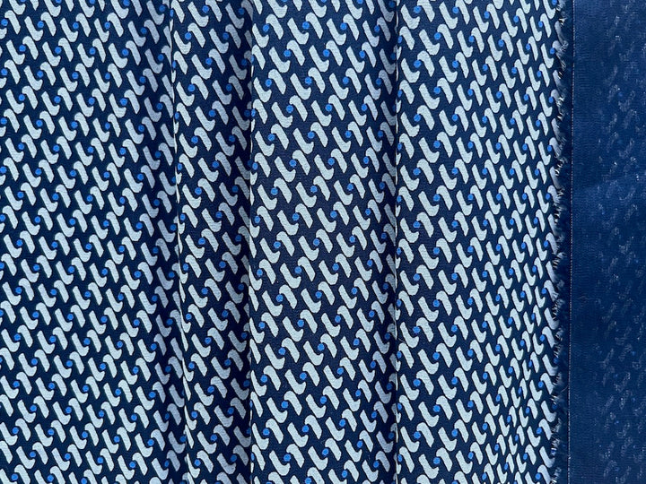 Canclini Cool Geometric Fog Grey & Blue Dots on Navy Cotton Poplin (Made in Italy)
