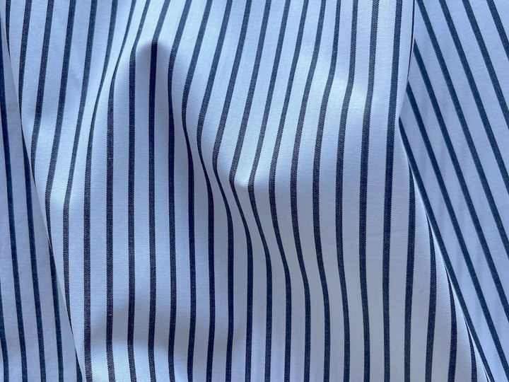 Canclini 2-Ply Obsidian & Bright White Striped Cotton Shirting (Made in Italy)