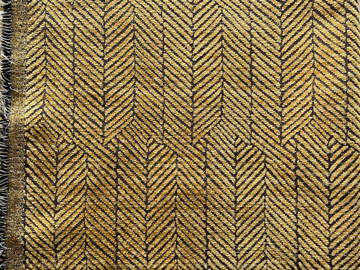 Staggered Citrine Herringbone on Walnut Rayon Blend Chenille (Made in Turkey)