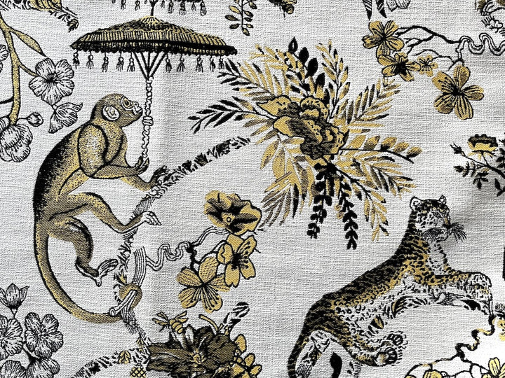Playful Lounging Leopards & Umbrella Toting Monkeys Cotton Blend Tapestry (Made in Turkey)