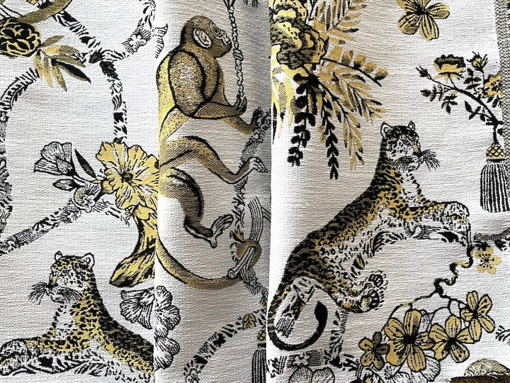 Playful Lounging Leopards & Umbrella Toting Monkeys Cotton Blend Tapestry (Made in Turkey)