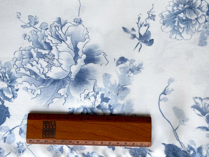 Large-Scale Floral Steel & Navy Blue Crisp Polyester Mikado Twill