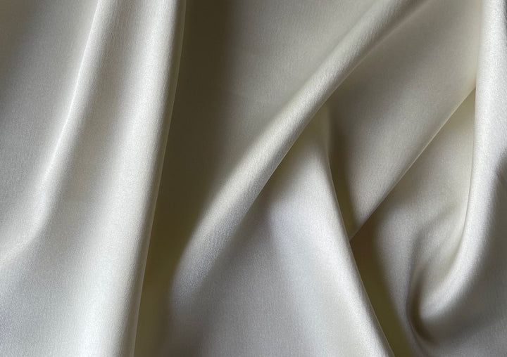 Pale Bone Stretch Polyester Crepe Back Satin