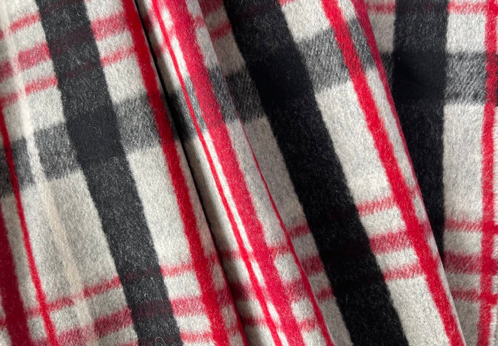 Hugo Boss Crisp Apple Red & Grey Plaid Wool Melton Coating (Made in Italy)