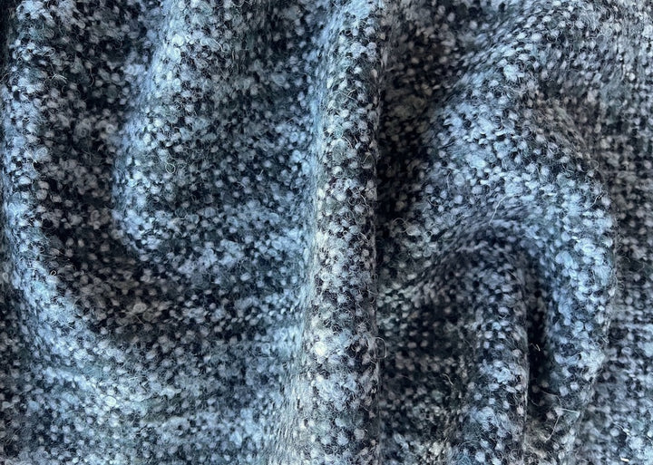 Elegant Jade & Coal Clouds Wool Bouclé (Made in Italy)