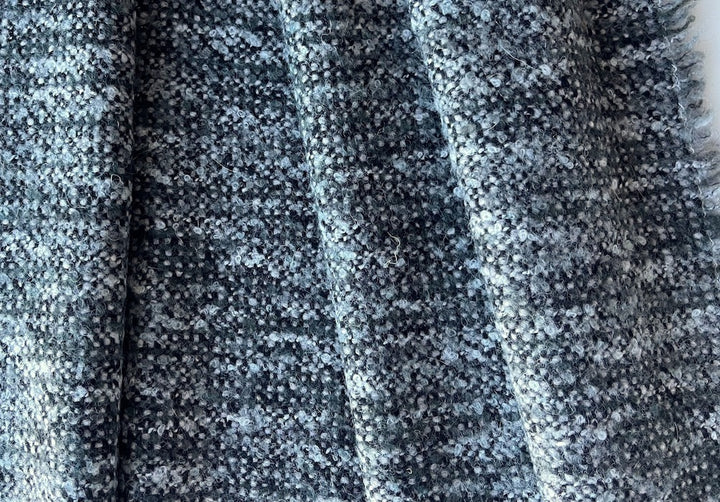Elegant Jade & Coal Clouds Wool Bouclé (Made in Italy)
