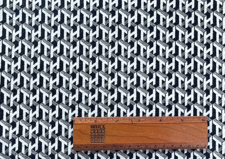 Black & White Escher-Inspired Trompe L'oeil Rayon Blend Ponte Double-Knit (Made in Italy)